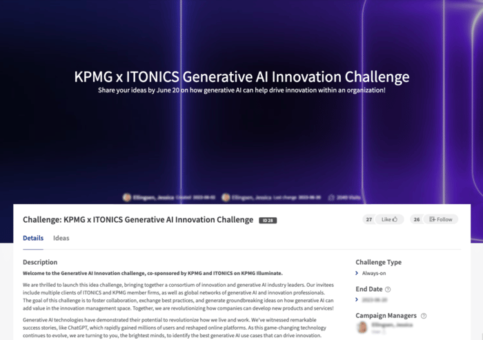 KPMG Generative AI Innovation Challenge powered by ITONICS