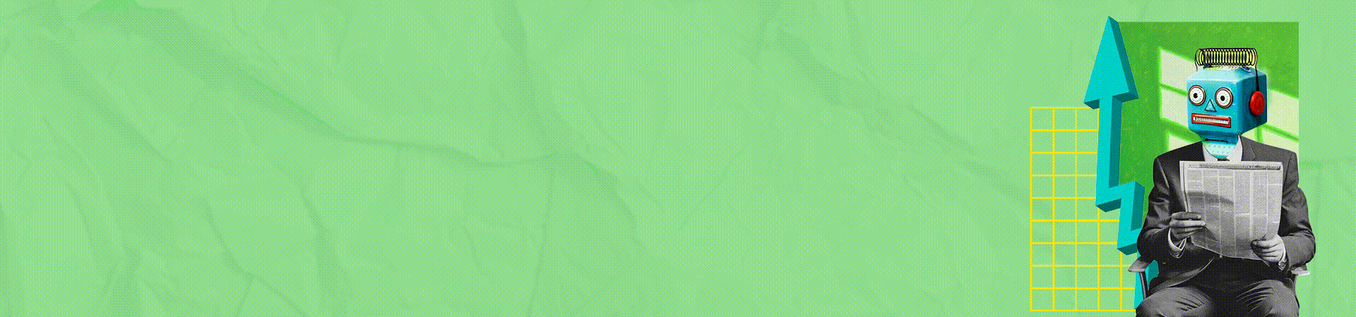 Blog header for top tech trends 2025 showing a robot reading the news